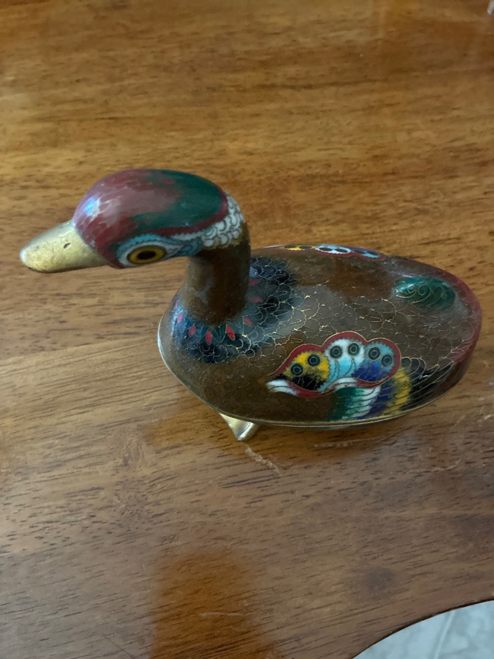 Cloisonné mandarin duck trinket box